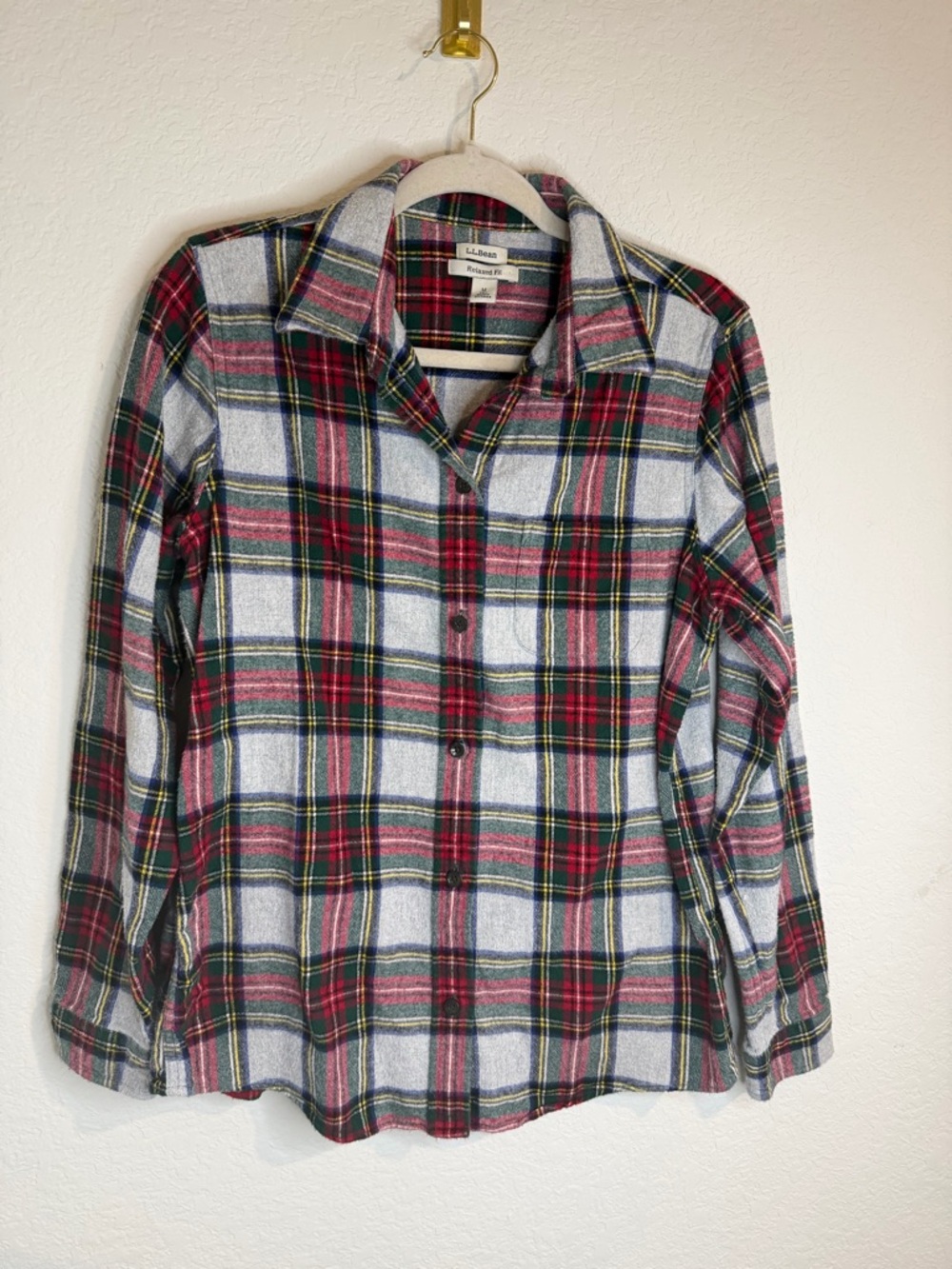 L.L. Bean Red, Green & White Plaid Button-Down Shirt